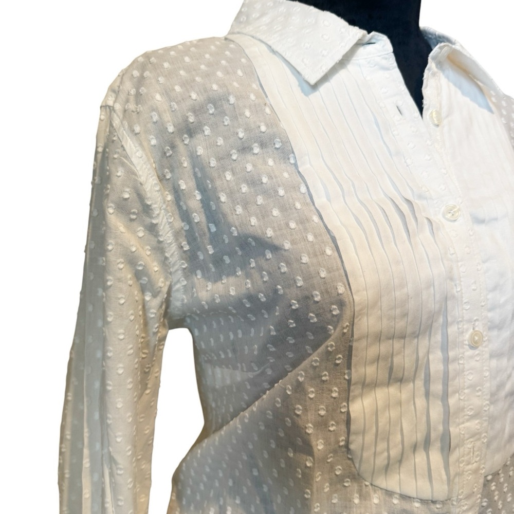 Talbots White Polka Dot Button-Up Blouse - Picture 2 of 5